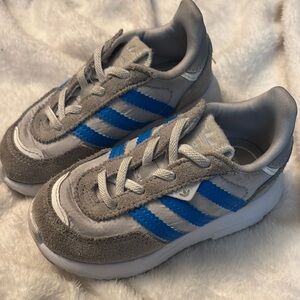 Adidas Gray and Blue Mesh Sneakers with Signature Stripes
